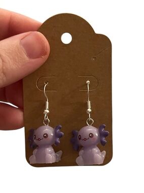 Purple Axolotl Charm Drop Earrings